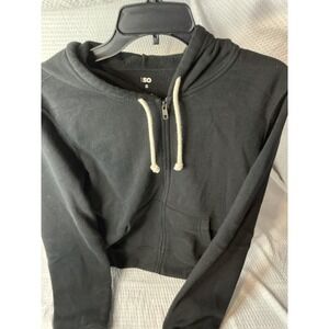 SO Juniors Black Zip Up Cropped Hoodie - Small